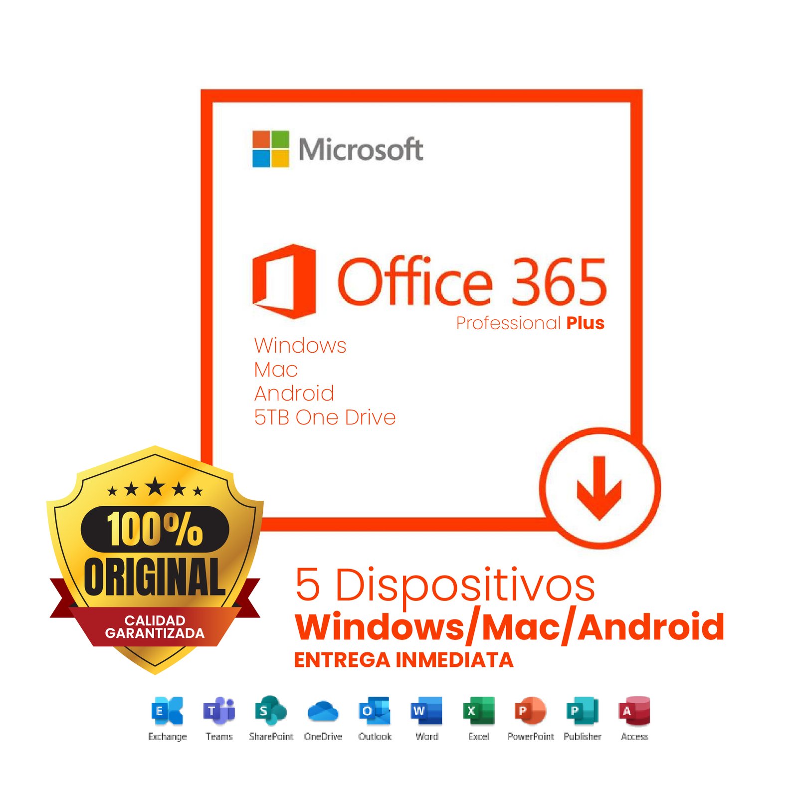 Office 365 Win/Mac/Android 5 Dispositivos + 5tb OneDrive - Compu593